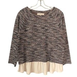 Loft Textured Mixed Media Blue & White 3/4 Sleeve Women’s Sweater M